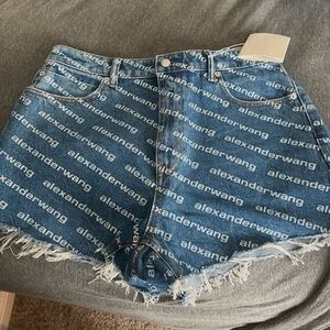 Alexander Wang Logo Print Blue Jean Shorts